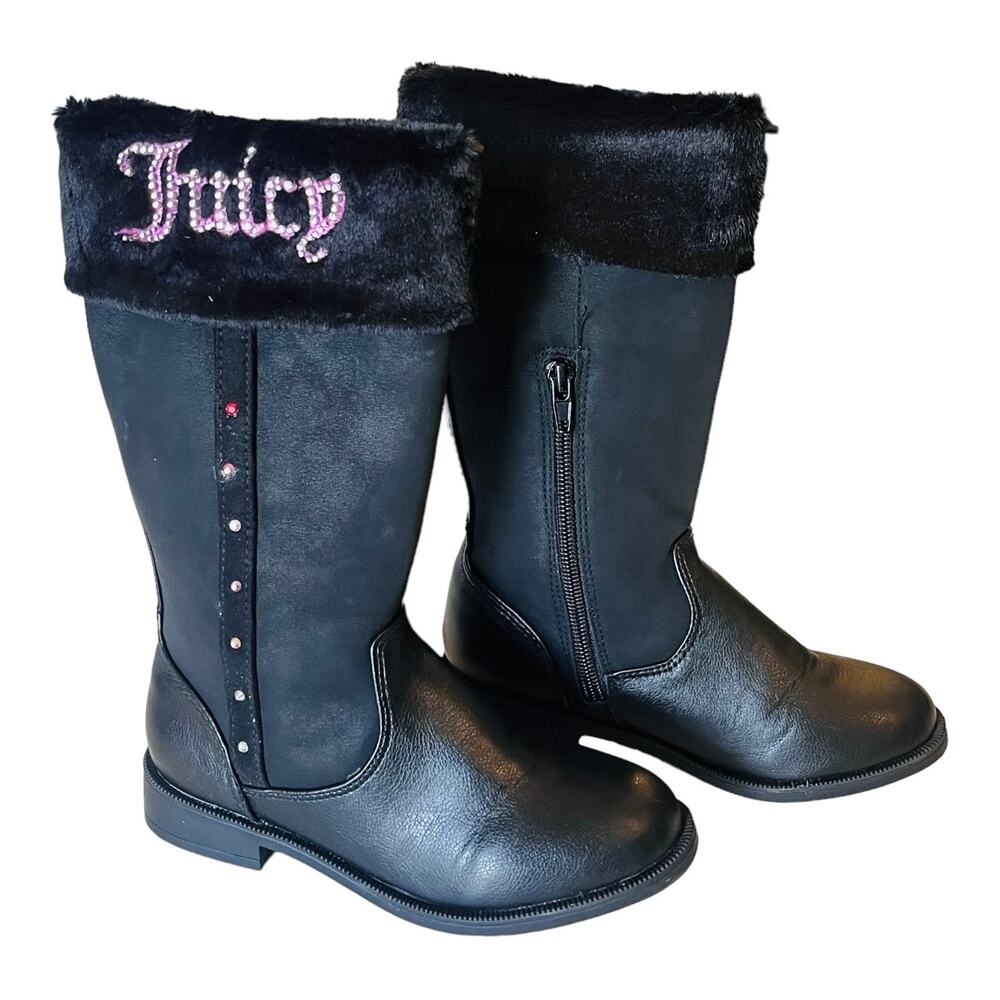 Juicy Couture LOOMIS BOOTS Little Girls 12 Black Vegan Suede Warm Sherpa Fur NEW